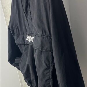 Black Pullover Jacket Hooded Anorak Streetwear Sz L Front Pocket